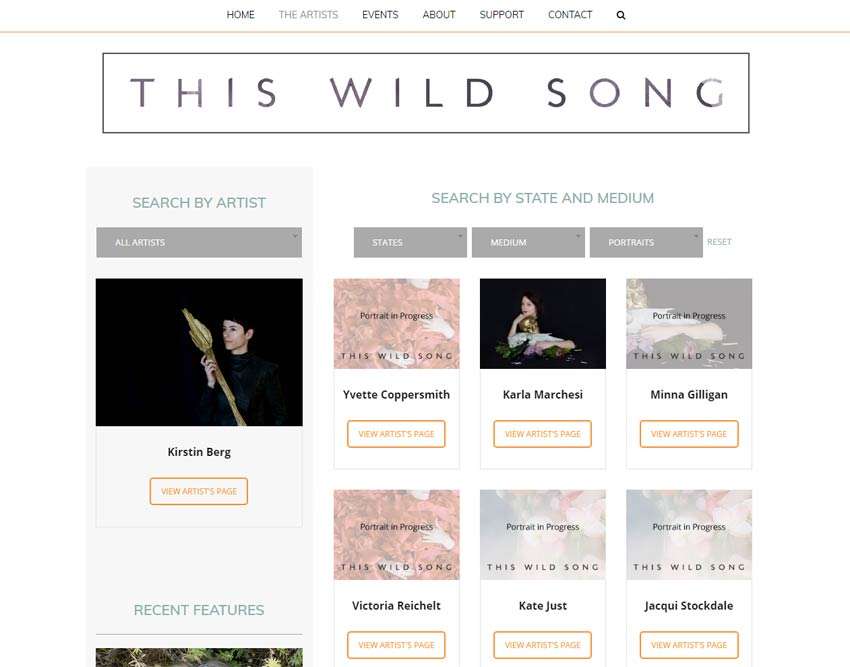 This Wild Song website Artist's page on Desktop. Design and Wordpress website build by Birdhouse Digital