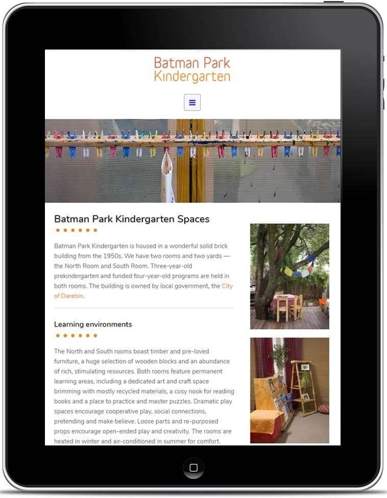Batman Park Kindergarten website, design and Wordpress website build by Birdhouse Digital.