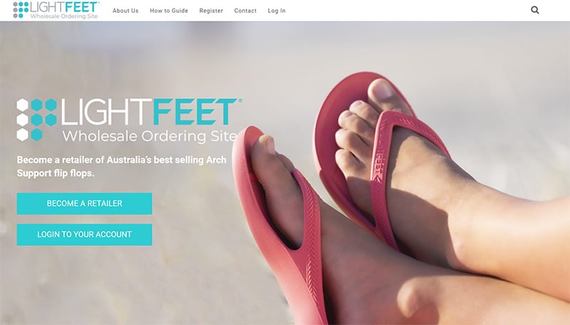 Lightfeet Wholesale website homepage on Desktop