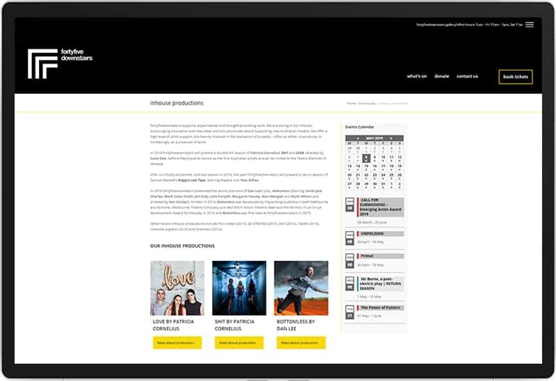 fortyfivedownstairs website, design and Wordpress build by Birdhouse Digital