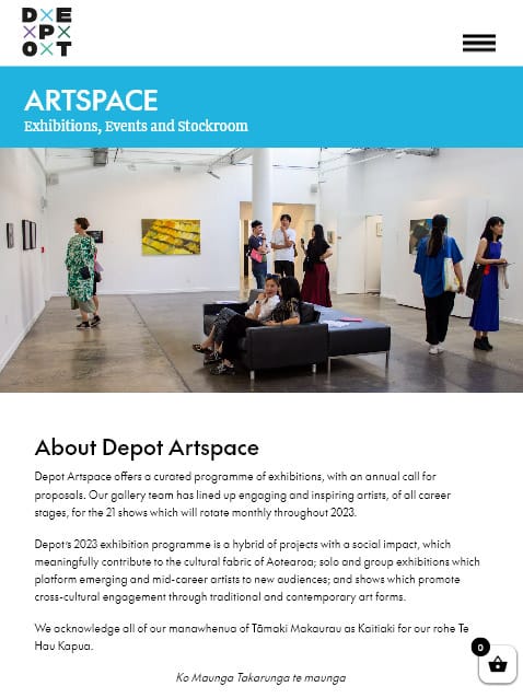 DEPOT website: DEPOT Artspace page on tablet