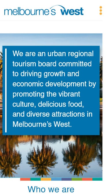 Western Melbourne Tourism website: homepage on mobile