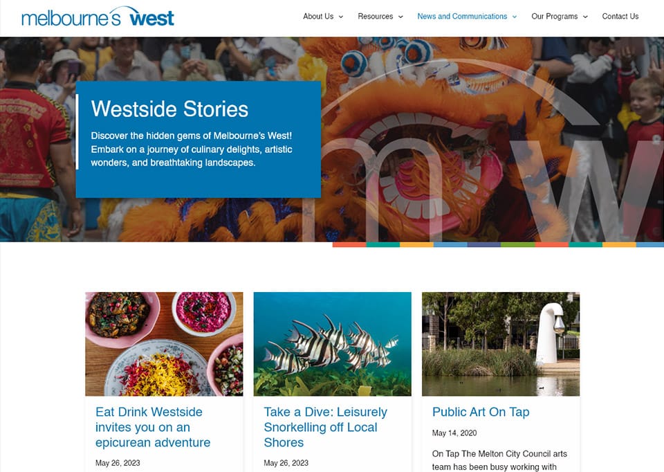 Western Melbourne Tourism website: Westside Stories page on desktop